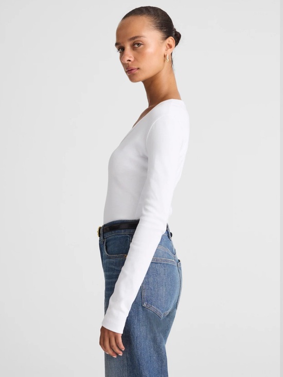 Madewell The '90s V-Neck Long-Sleeve Tee in Compact Cotton Size M - Picture 4 of 8